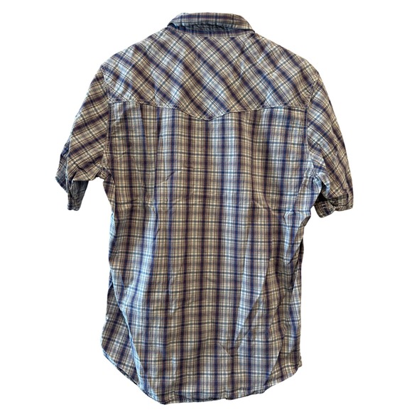 Wrangler‎ 20X Plaid Snap Button Short Sleeve Western Shirt Men's Medium Blue - Picture 5 of 7